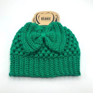 Puff Stitch Messy Bun Beanie | Handmade Crochet Hat